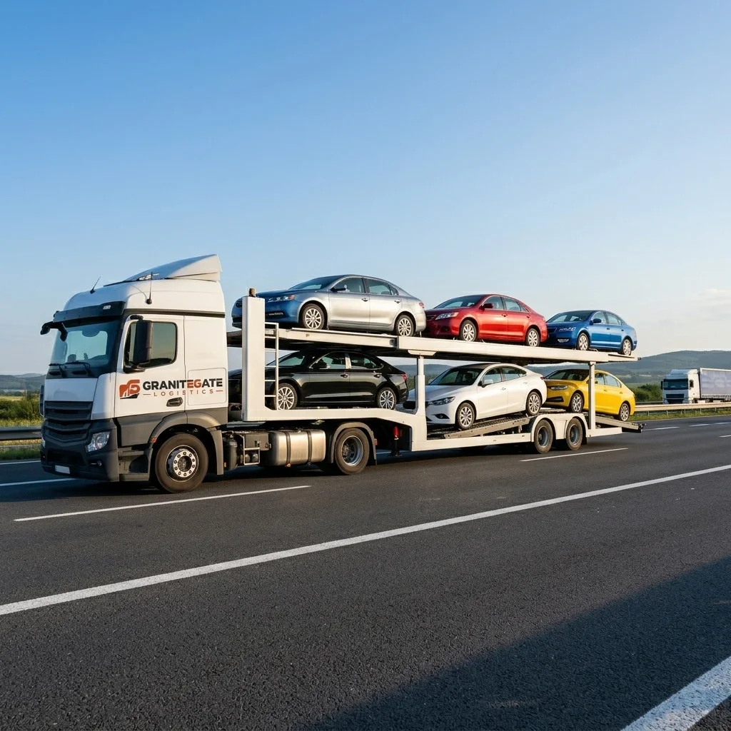 Granite Gate Logistics vehicle transporter fleet at Kampala bond